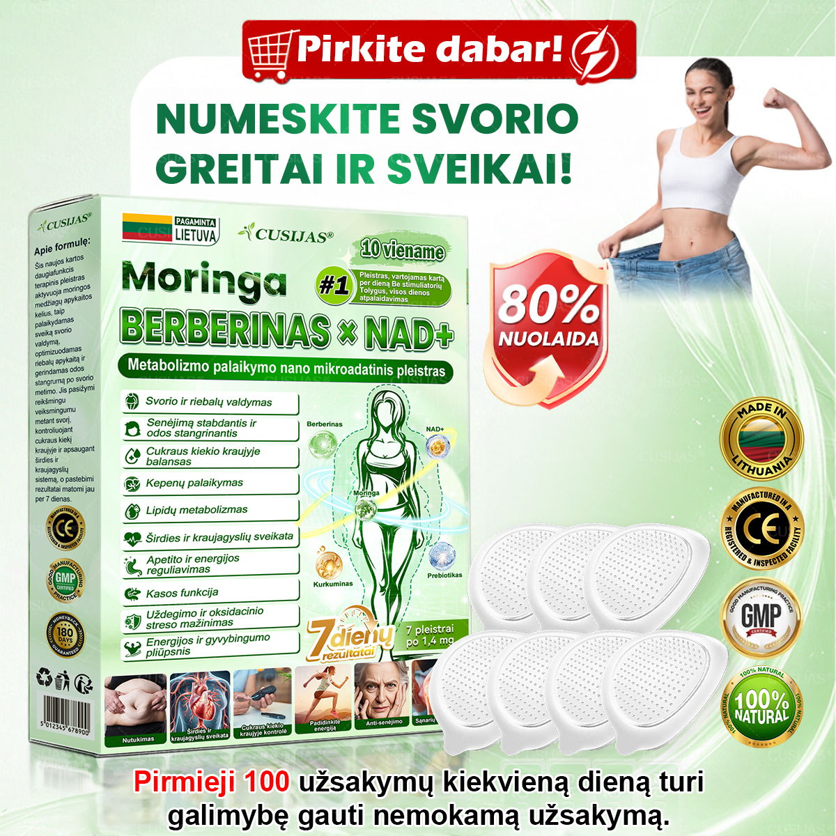 𝑪𝑼𝑺𝑰𝑱𝑨𝑺® 𝑴𝒐𝒓𝒊𝒏𝒈𝒂 · 𝐁𝐄𝐑𝐁𝐄𝐑𝐈𝐍𝐀𝐒 × 𝑵𝑨𝑫+ 10 viename Metabolizmo palaikymo nano mikroadatinis pleistras (𝗧𝗶𝗸 𝗸𝗮𝗿𝘁ą 𝗽𝗲𝗿 𝗱𝗶𝗲𝗻ą, 𝗺𝗮𝘁𝗼𝗺𝗶 𝗽𝗼𝗸𝘆č𝗶𝗮𝗶 𝗽𝗲𝗿 𝟳 𝗱𝗶𝗲𝗻𝗮𝘀)  ✅ Skirtas padėti palaikyti organizmo balansą, kūno savijautą ir kasdienę gerovę🌷
