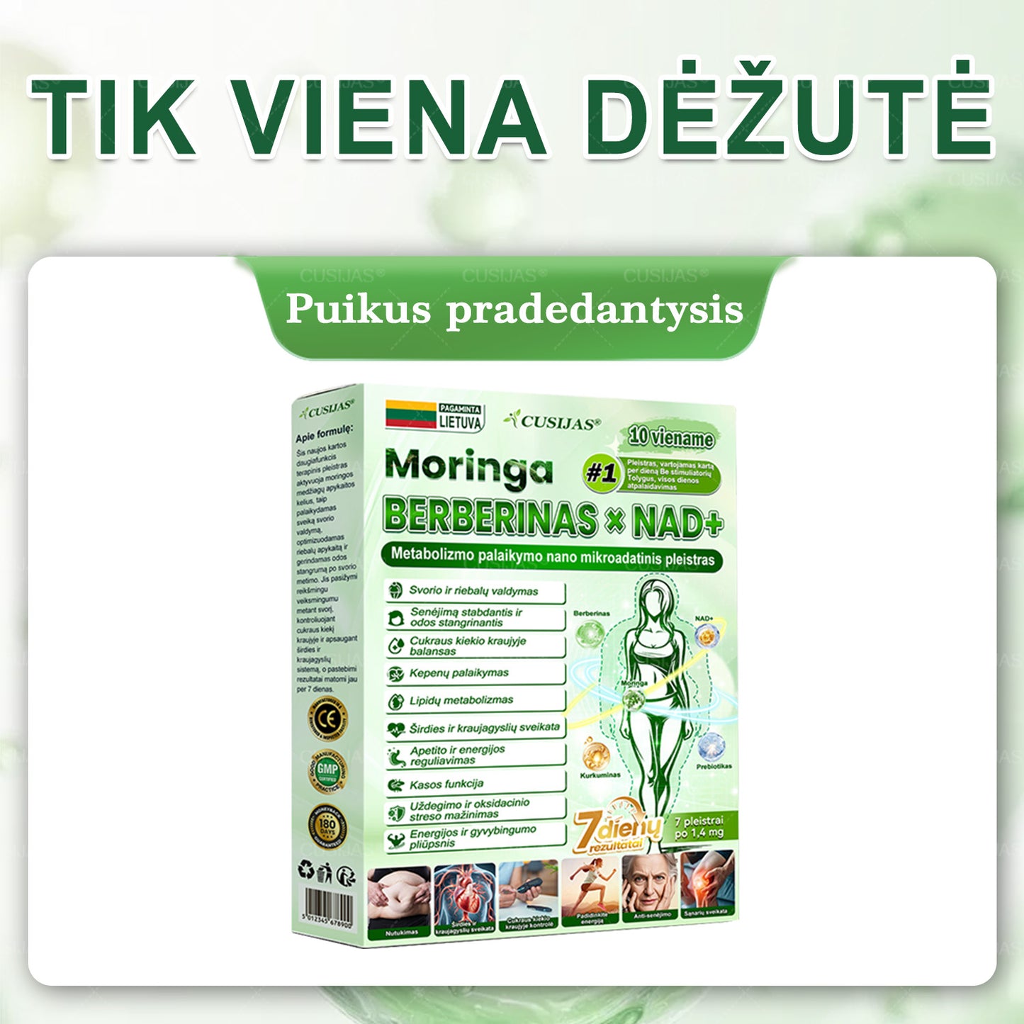 𝑪𝑼𝑺𝑰𝑱𝑨𝑺® 𝑴𝒐𝒓𝒊𝒏𝒈𝒂 · 𝐁𝐄𝐑𝐁𝐄𝐑𝐈𝐍𝐀𝐒 × 𝑵𝑨𝑫+ 10 viename Metabolizmo palaikymo nano mikroadatinis pleistras (𝗧𝗶𝗸 𝗸𝗮𝗿𝘁ą 𝗽𝗲𝗿 𝗱𝗶𝗲𝗻ą, 𝗺𝗮𝘁𝗼𝗺𝗶 𝗽𝗼𝗸𝘆č𝗶𝗮𝗶 𝗽𝗲𝗿 𝟳 𝗱𝗶𝗲𝗻𝗮𝘀)  ✅ Skirtas padėti palaikyti organizmo balansą, kūno savijautą ir kasdienę gerovę🌷