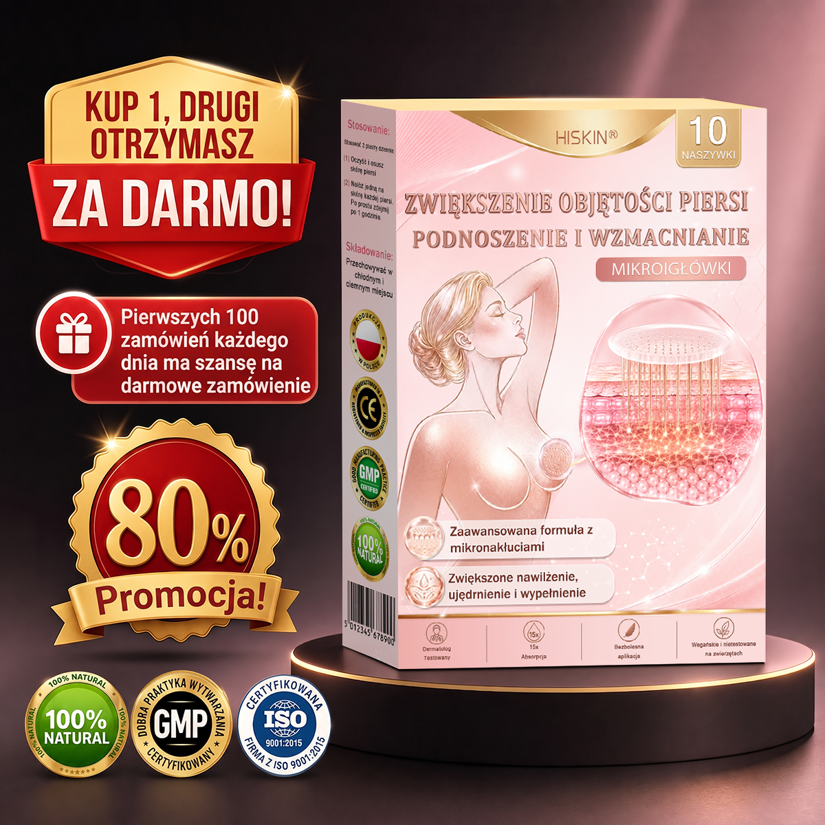 🌟 HISKIN® Mikroigłowe plastry na piersi wspierające efekt pełniejszego wyglądu, liftingu i ujędrnienia