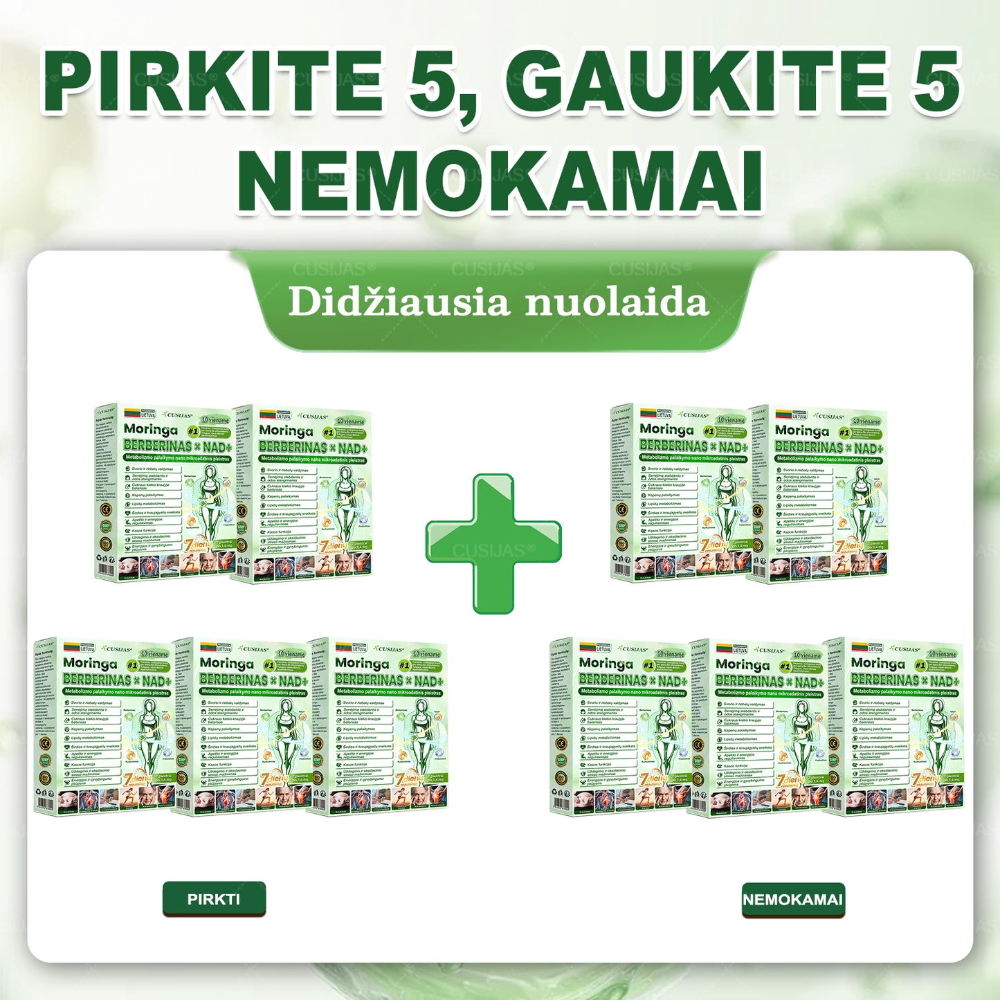 𝑪𝑼𝑺𝑰𝑱𝑨𝑺® 𝑴𝒐𝒓𝒊𝒏𝒈𝒂 · 𝐁𝐄𝐑𝐁𝐄𝐑𝐈𝐍𝐀𝐒 × 𝑵𝑨𝑫+ 10 viename Metabolizmo palaikymo nano mikroadatinis pleistras (𝗧𝗶𝗸 𝗸𝗮𝗿𝘁ą 𝗽𝗲𝗿 𝗱𝗶𝗲𝗻ą, 𝗺𝗮𝘁𝗼𝗺𝗶 𝗽𝗼𝗸𝘆č𝗶𝗮𝗶 𝗽𝗲𝗿 𝟳 𝗱𝗶𝗲𝗻𝗮𝘀)  ✅ Skirtas padėti palaikyti organizmo balansą, kūno savijautą ir kasdienę gerovę🌷